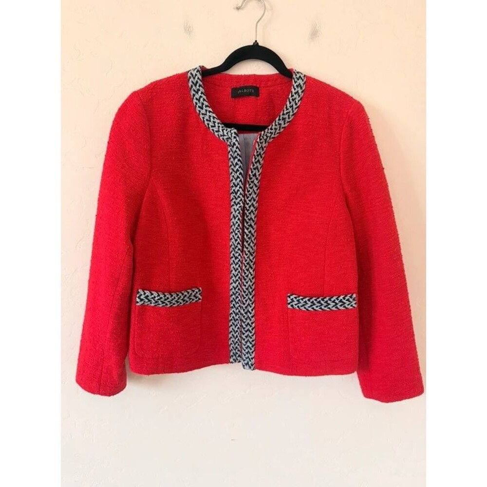 Talbots Tweed Red Round Neck Jacket Size L